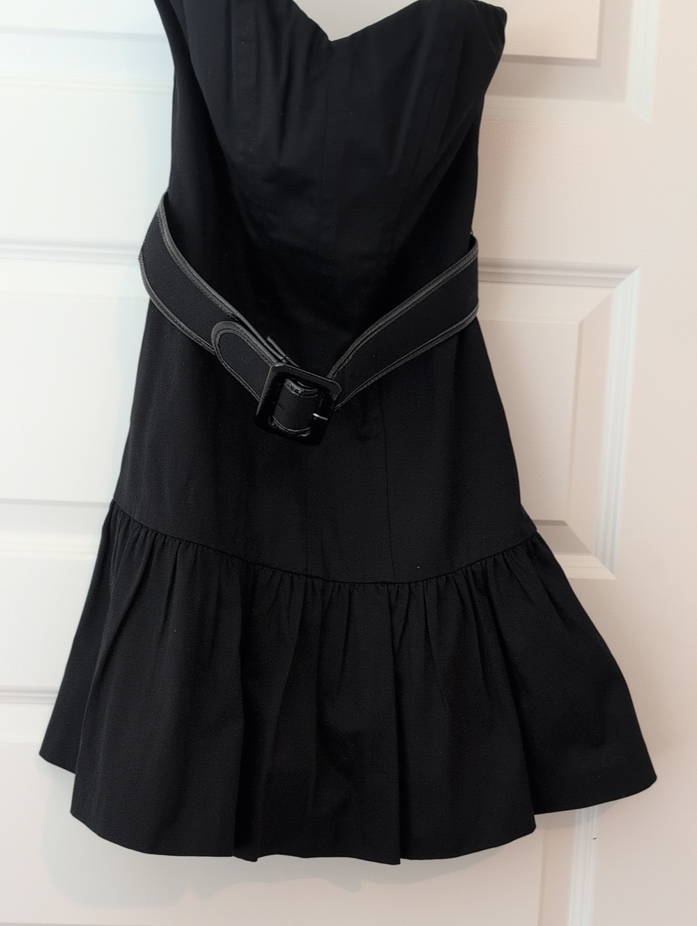 Express Black Strapless Ruffle-Hem Dress with Belt